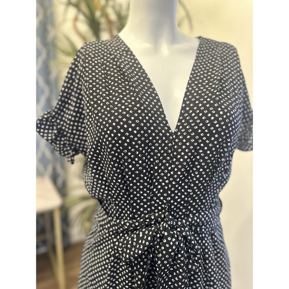 Max Studio Midi Dress Women M Polka Dot Ruffle Sleeve Tie Waist Career Stretch - Picture 3 of 9